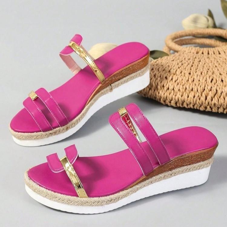 Fashion Ankle Strap Sandals for Women Casual Wedges Mid Heels Shoes for Women Solid Leather Slip On Summer Shoes Plus Size