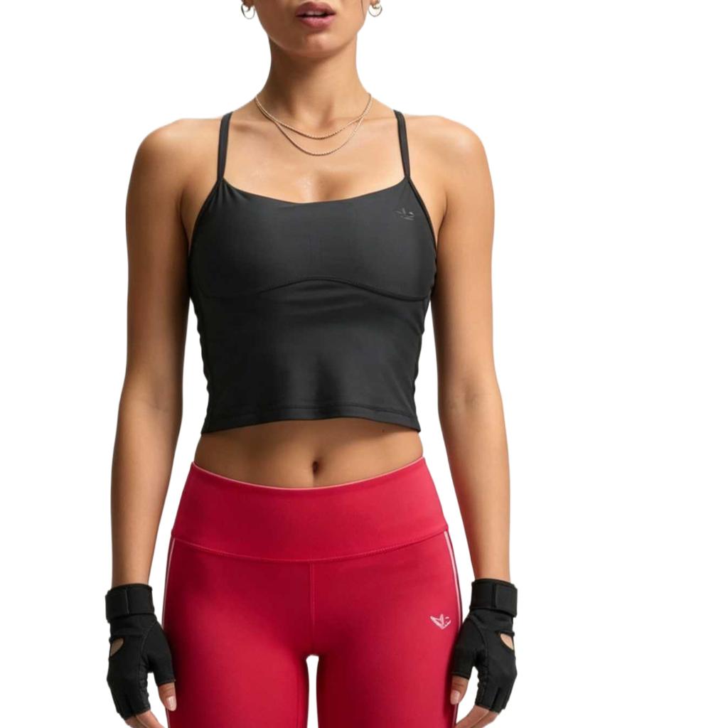 adidas Originals Solid Color Square Neck Fitted Tank Top Women Tops KU3696