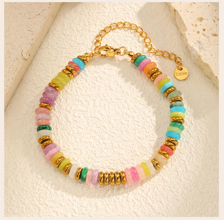 Hande-made Y2K Beaded Colorful Natural Stone Bracelet for Women, Waterproof Healing Yoga Healthy Spiritual Bracelet