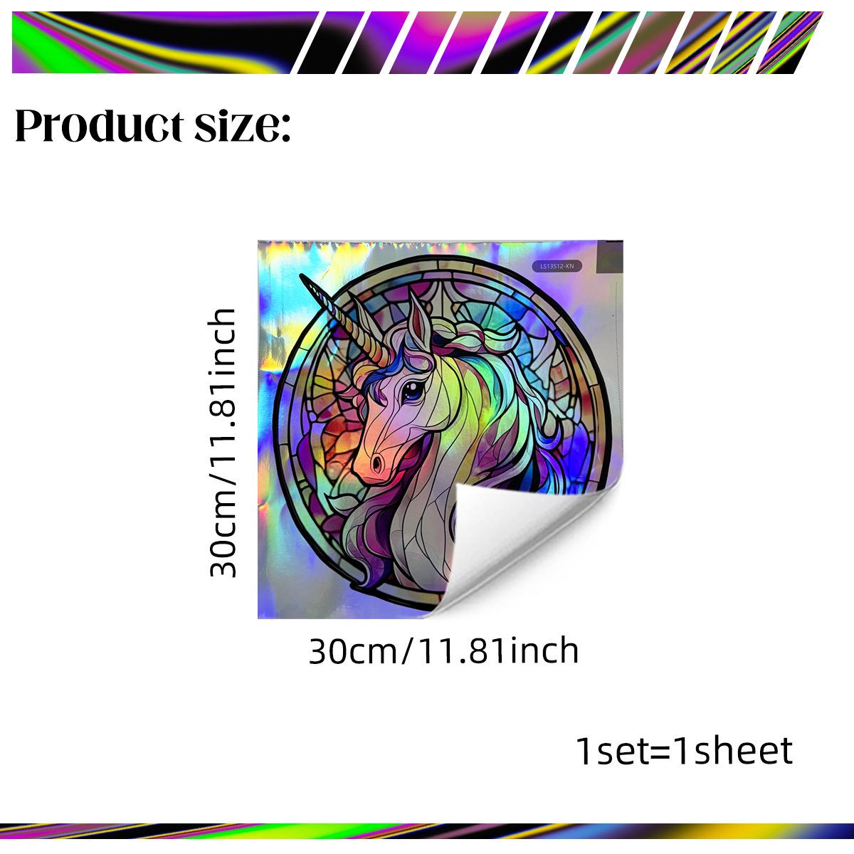 

Ls13512 Laser Material Gradual Change Colorful Unicorn Round Wall Sticker Viewing Angle Different Pattern Color