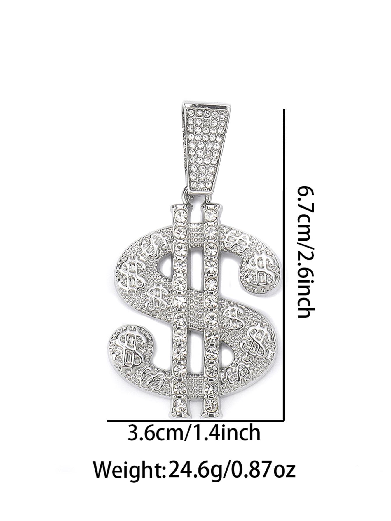 Cross-border Hip-Hop Dollar Necklace: Trendy Punk-Style Cuban Chain with Exaggerated Rhinestone Pendant for Men Gold