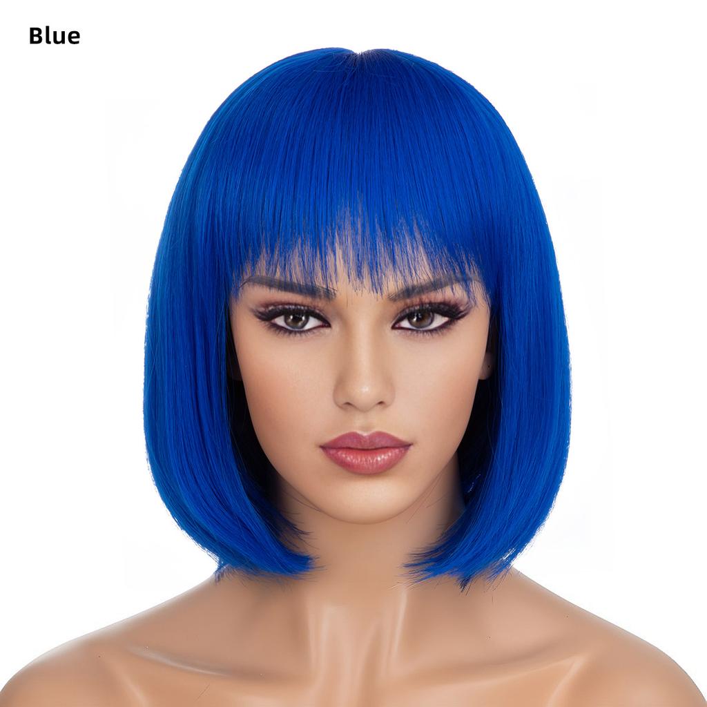 Women's Natural Looking Daily Use Short Straight Wig with See-through Bangs Ladies Front Lace Heat Resistant Fluffy Bob Wig
