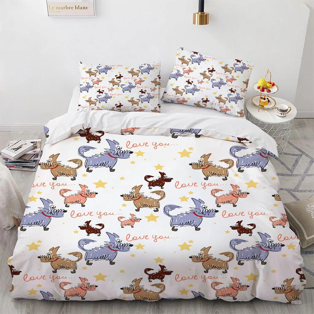 Cartoon Animal Spotted Dog Comforter Cover Set Single Bulldog Bones Footprints Duvet Cover Sets Kids,Home Textile Sausage Dog