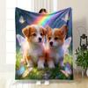 1PC Wheat Ears and Puppies Print Blanket Children Adult Blanket Soft and Warm for Sofa Outdoor Travel Blanket Machine Wash