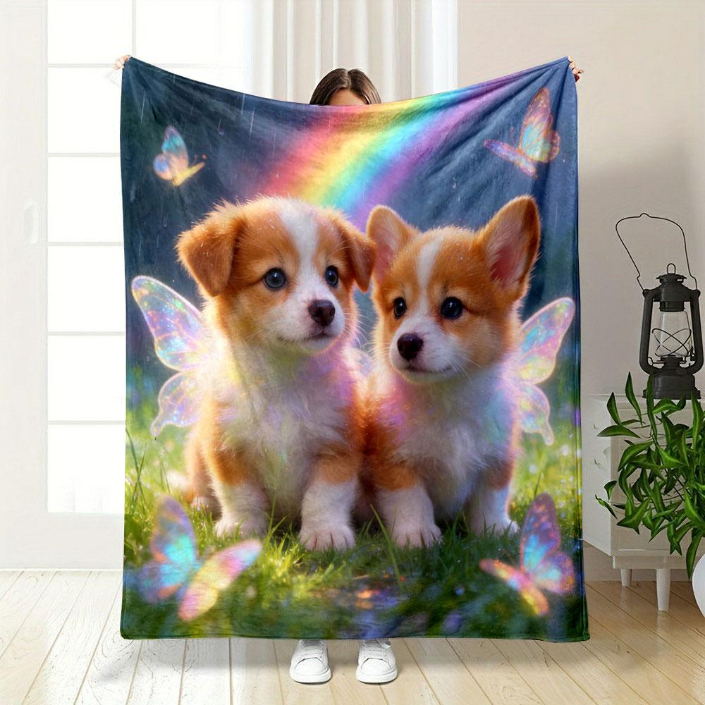1PC Wheat Ears and Puppies Print Blanket Children Adult Blanket Soft and Warm for Sofa Outdoor Travel Blanket Machine Wash