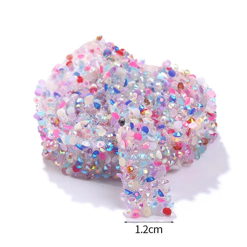 

1 Yard Pasteable Resin Diamond Ribbon Jelly Color Self Adhesive Stickers Decoration Patches Tear And Stick Rhinestone Belt 1.2cmx91cm&1 yard