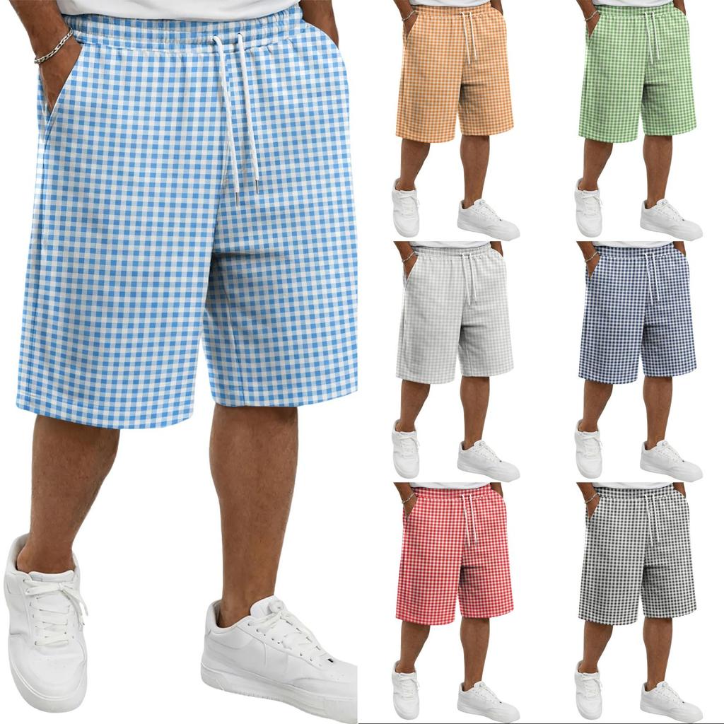 Men's Casual Drawstring Shorts Lightweight Breathable Cotton Blend Relaxed Fit Knee Length Shorts with Elastic Waistband and Side Pockets