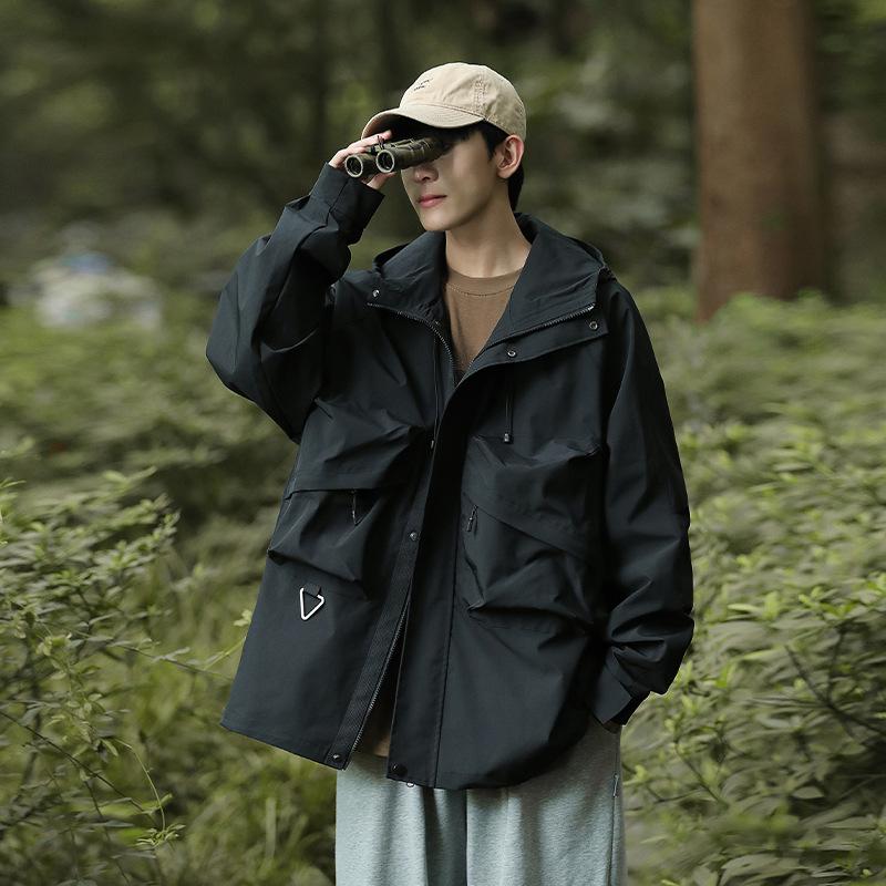 Spring and Autumn Men's Korean Style Solid Color Hooded Long Sleeve Jacket Trendy Couple Internet Celebrity Same Style Stylish Versatile Jacket