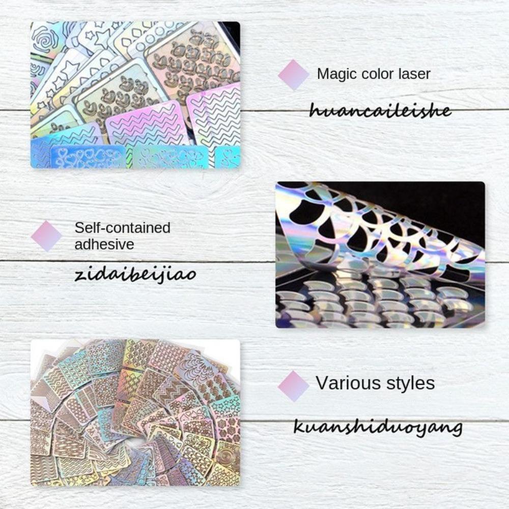 6/12/24/26pcs Holographic Nail Art Stencil Laser Nail Art Decal Nail Art Sticker  Manicure Tool