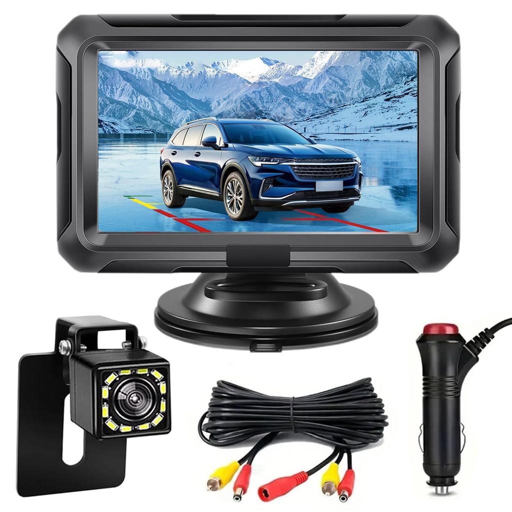 Stynxro Backup Camera Monitor Set with LCD Night Guideline Extension Cigarette Lighter Power IP67 Waterproof and Easy Parking Assist 12V Compatible