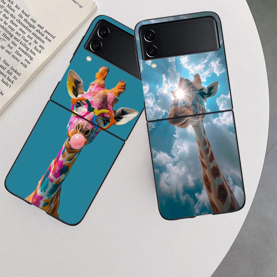 Žirafy Mají Dlouhé Krky Pouzdro Na Telefon Pro Samsung Z Flip 7 6 5G Galaxy Z Flip 5 4 3 Černé Pevné Kryt Buněčného Telefonu Luxusní PC Skořápka Coque