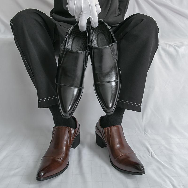 Fashion Business Men Formal Leather Shoes Black Brown Men One-foot Comfortable High-heeled Fashionable Leather Shoes Social Shoes Men