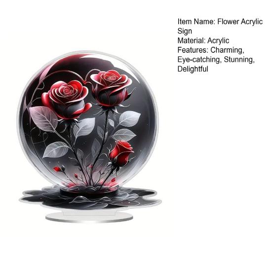 Квіткова акрилова табличка 2D Пласка троянда Настільний знак для офісу Спальні Робочого столу Кристалічний ефект Квіткова табличка-троянда для мами Дружини Бабусі