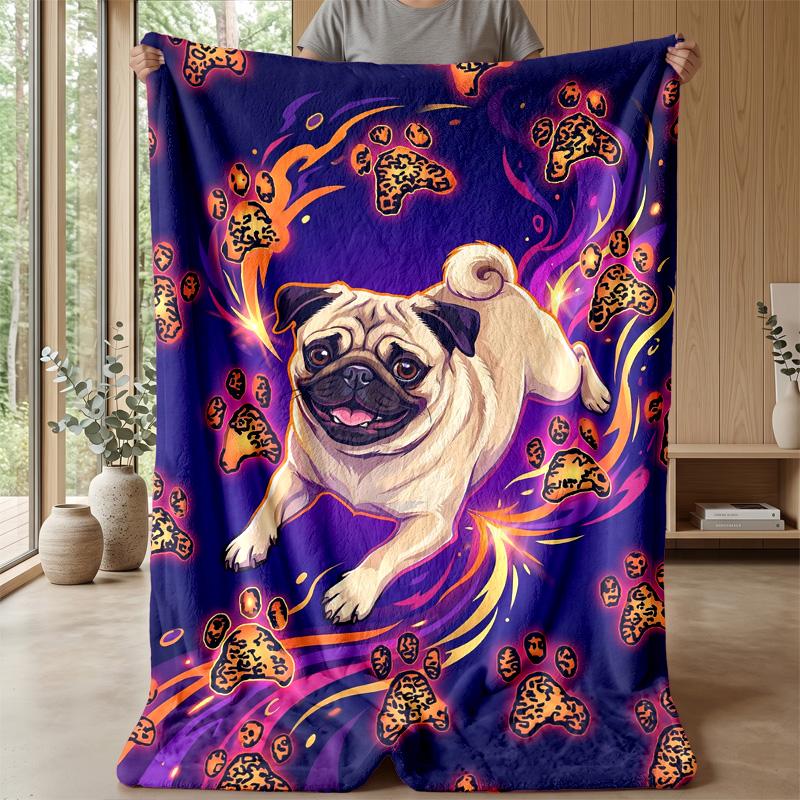 Pug in Flames Theme blanket Lightweight Warm Flannel Blanket Decorative Throw Blanket for Home Decoration