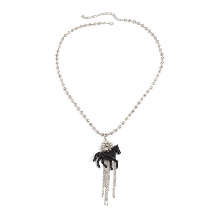 Lovely Horse Design Necklace Pendant Sweater Chain With Soft Tassels Adjustable 61+7cm Chain For Women