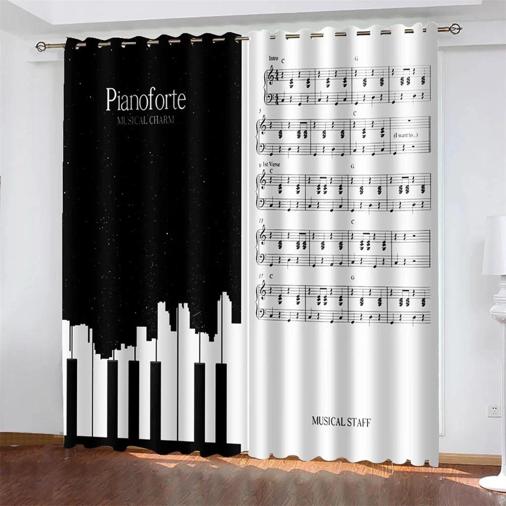 Music Notes Piano Blackout Window Curtain for Bedroom Living Room Bathroom Kicthen Door Hall Home Hook High Shading New Pattern