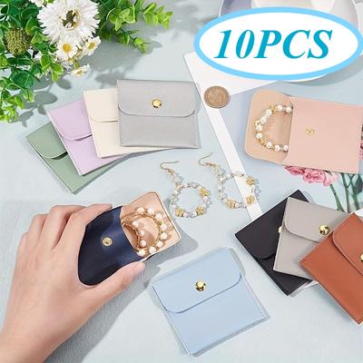 10pcs Faux Leather Jewelry Pouches, Assorted Colors Snap Closure Bags for Rings, Pendants, Necklaces - Perfect Storage Solution