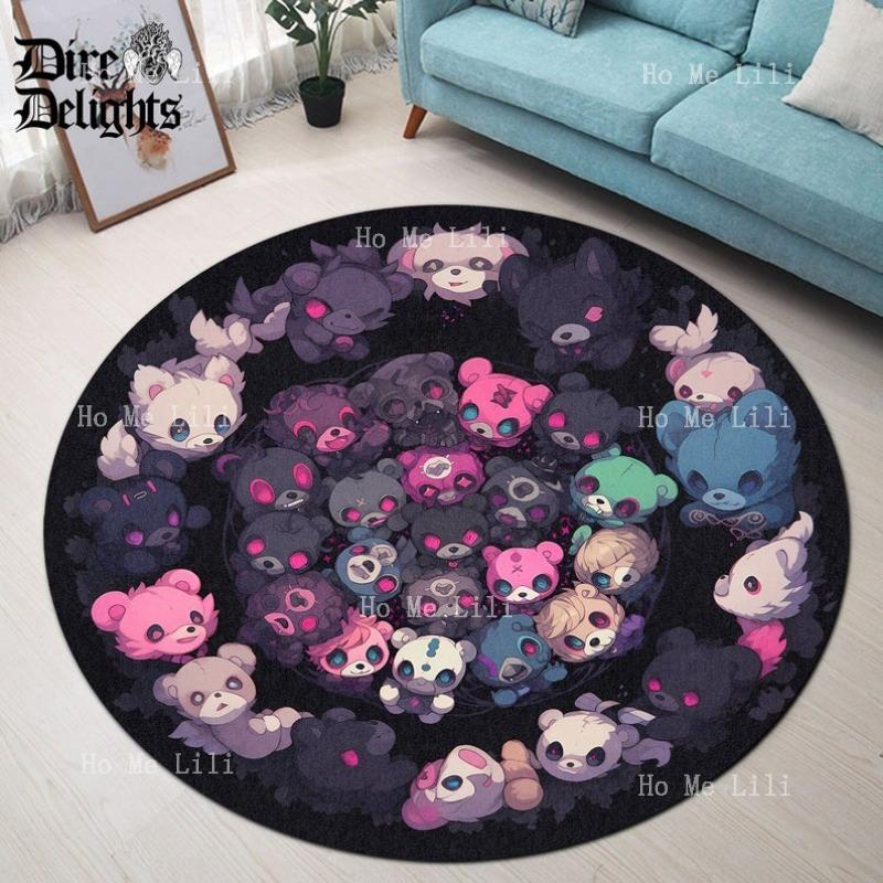 Bears Spooky Mat Kawaii Plushies Cartoon Carpet Gothic Decor Goth Harajuku Round Rug Gothcore 60X60cm