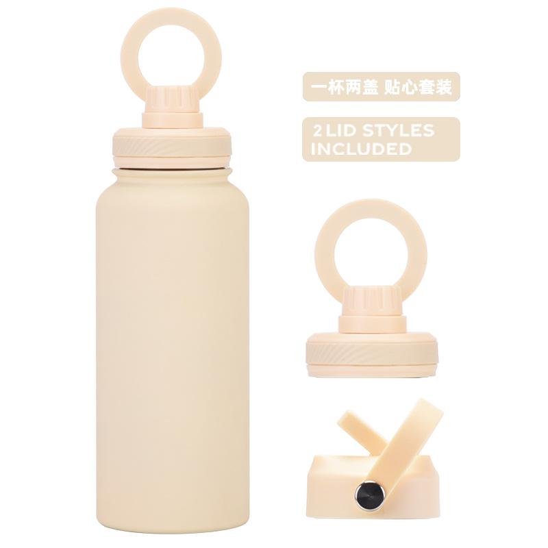 Large Capacity 1L Straw Thermos Cup, Mobile Phone Magnetic Suction Bracket, Water Cup, One Cup With Two Lids, Outdoor Sports Kettle.