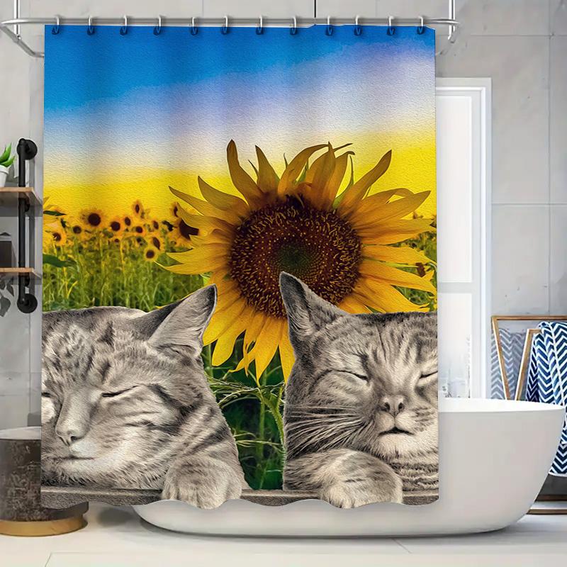 

Colorful Floral Shower Curtain Modern Bathroom Decor for Home Orange Yellow Flowers 180GSM Waterproof Fabric Size: L72 x W72 inc 90x180cm