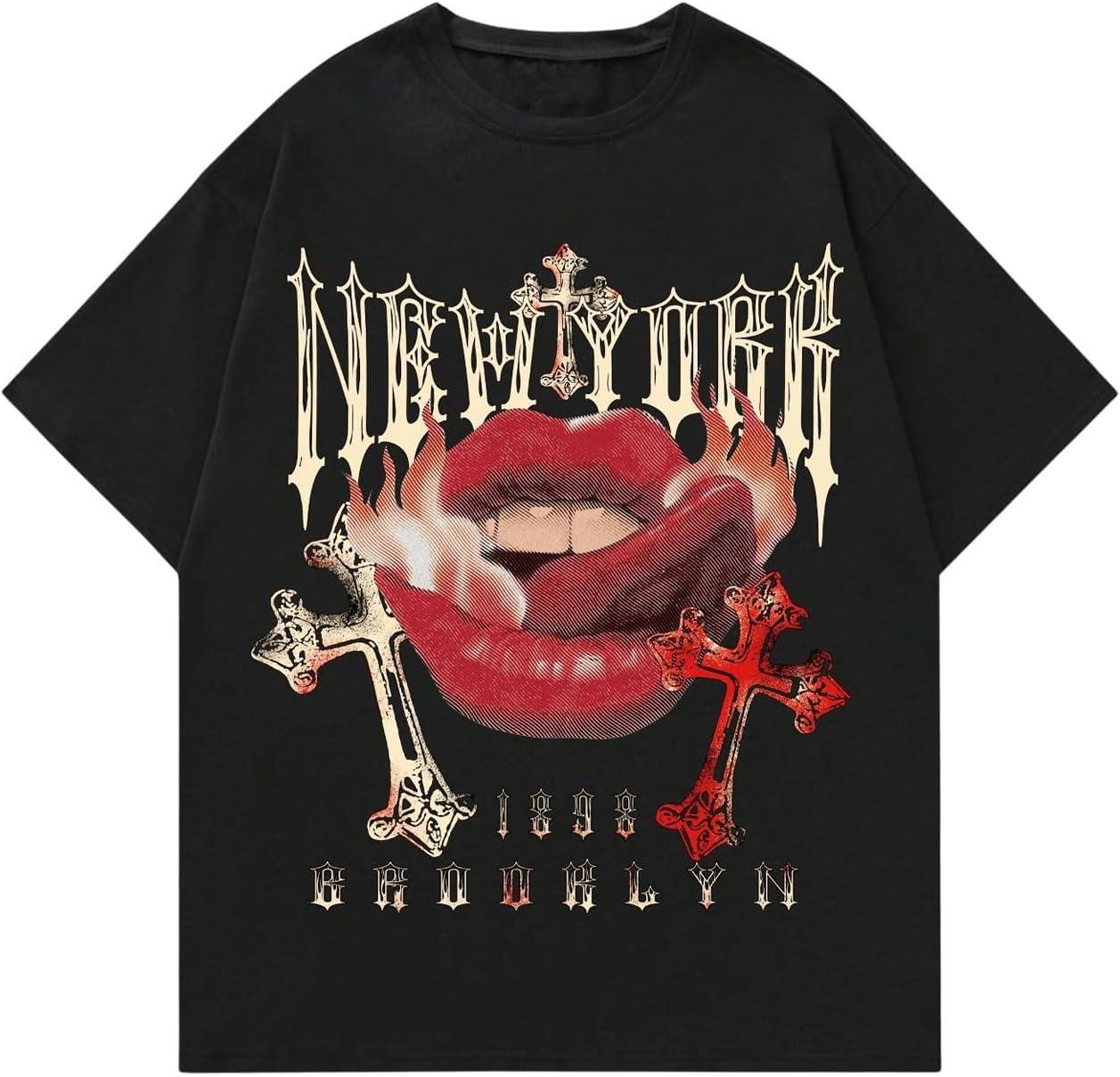 SOLY HUX Мужские графические футболки в стиле Y2k, готические винтажные футболки с коротким рукавом, круглым вырезом, уличная одежда, летние топы S