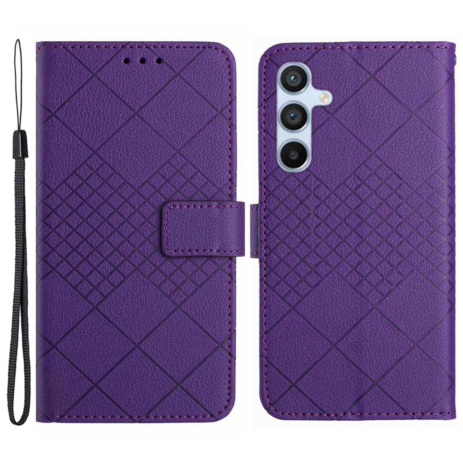 

HT06 For Samsung Galaxy S24 FE Case Rhombus Leather Folio Phone Cover Dark Purple