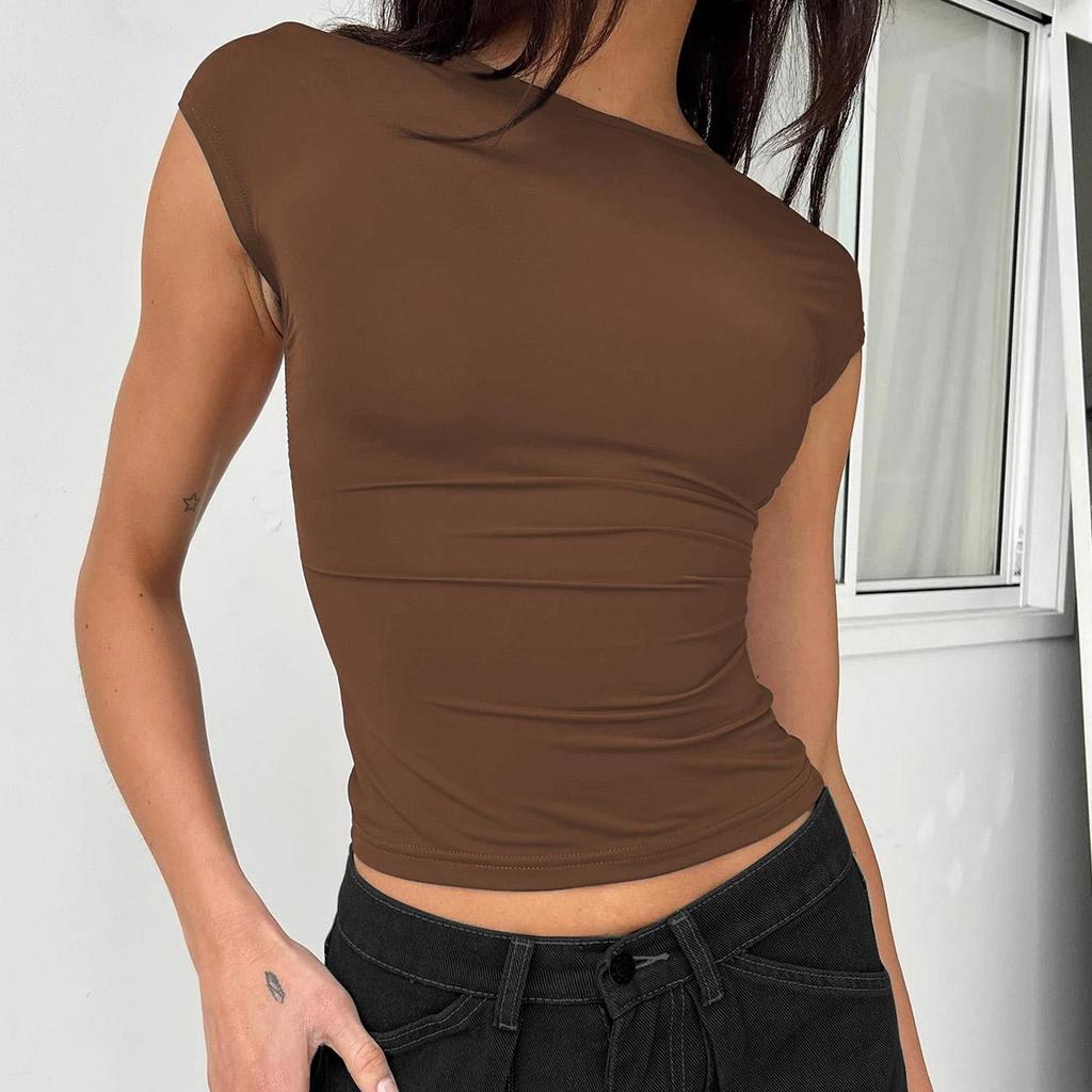 Solid Sexy Backless Slim T-Shirts For Women 2024 Summer Fashion O-Neck Short Sleeve Crop Tops Female Y2k Streetwear Bodycon Tees