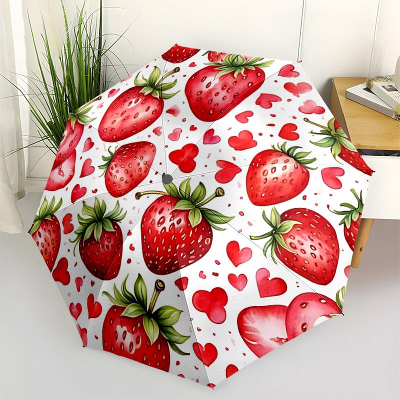 

1pc Strawberry Heart Pattern Automatic Folding Umbrella, 8-Rib Iron Frame, Casual Outdoor Accessory for Birthday Festival Gifts yy251128104