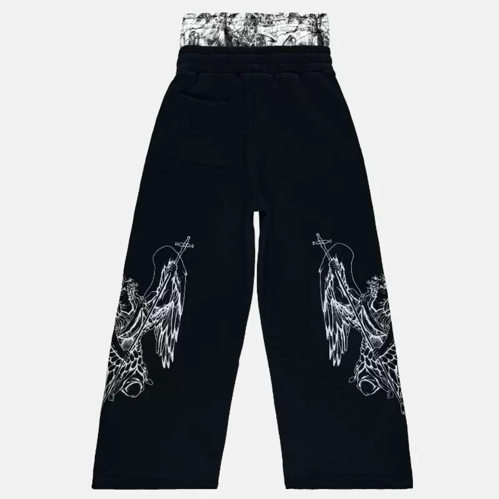 

ZYLLO Брюки-двойка, Брюки с двойной талией, Мужские и женские модные хип-хоп свободные повседневные брюки XL чёрный