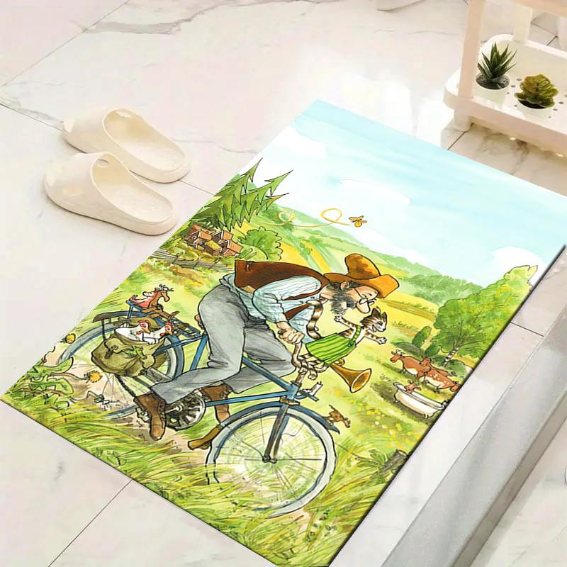 1Pc Bicycle Ride Through Countryside Rug Office Carpet Indoor Outdoor Doormat Nonslip Soft Comfortable Living Christmas Halloween Xmas Gift D924181