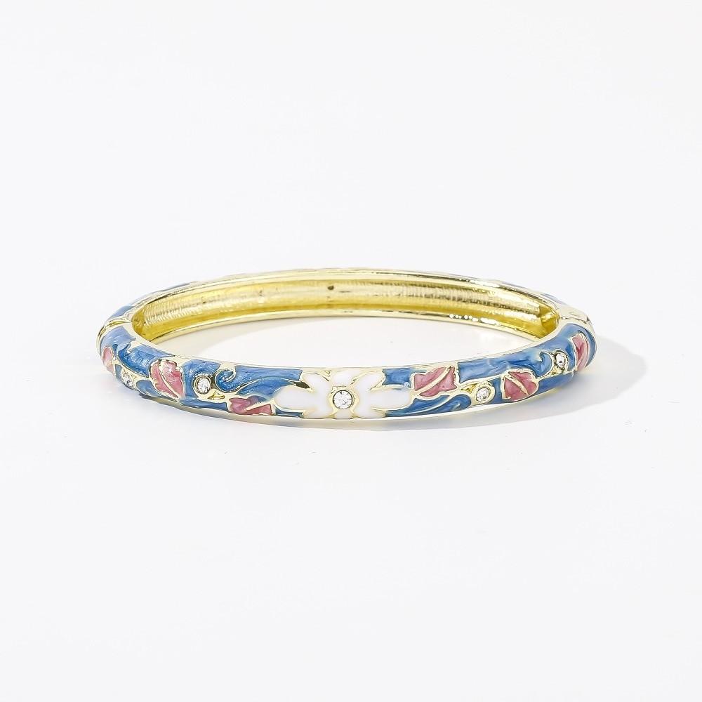 Enamel Vintage Cloisonne Bangle Traditional Women's Hand Bracelet Chinese Flower Bangle  Ladies