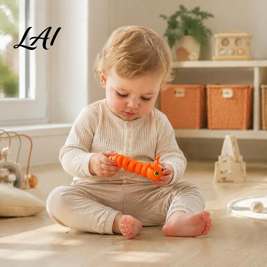 Realistic Caterpillar Model 3D Printed Fidget Toy Movable Joints Toy Figurine Stress Relief Articulated for Desktop Decoration Figurine