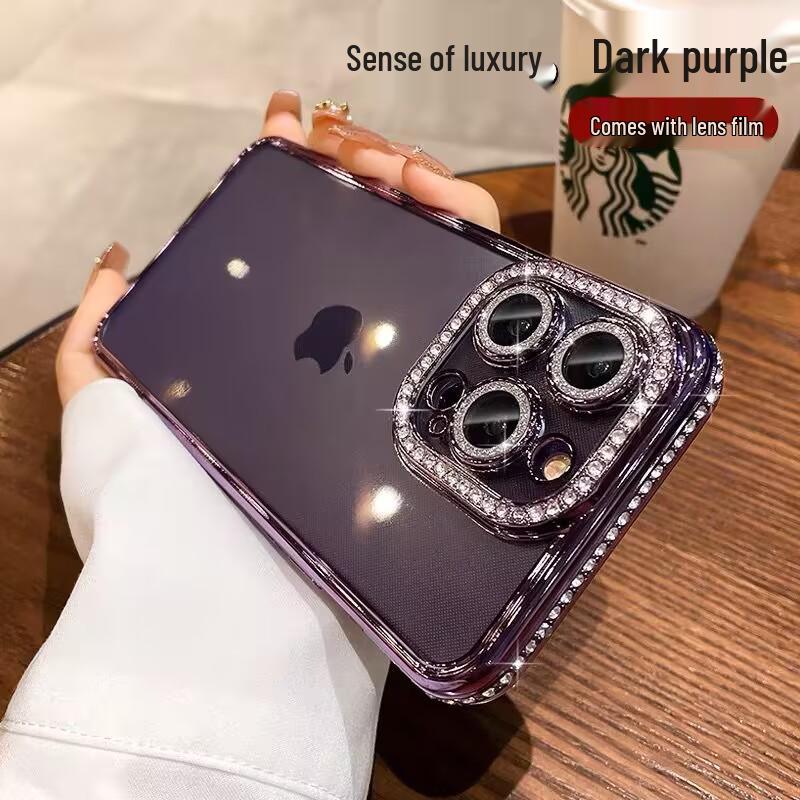 iPhone 17 Pro Max Rhinestone Lens Case: Drop-Proof, Electroplated Soft Shell, Transparent, Compatible with iPhone 14/13