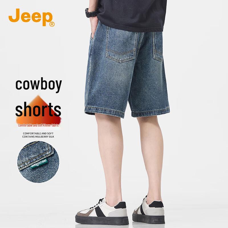 JEEP Men s Vintage Washed Loose Straight Denim Shorts 30