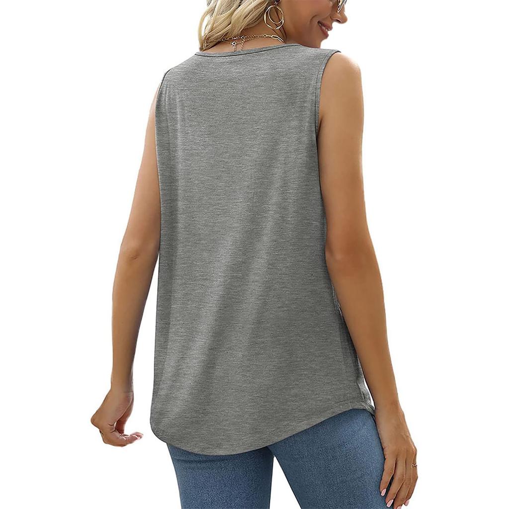 Women's Fashion Sexy Pleated Square Neck Color Sleeveless Vest Top