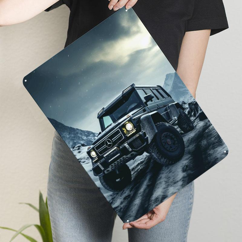 Black Mercedes G-Wagon In Snowy Mountains Metal Signs Car Poster Vintage Home Decor Items Wall Art of Murals Interior Decoration