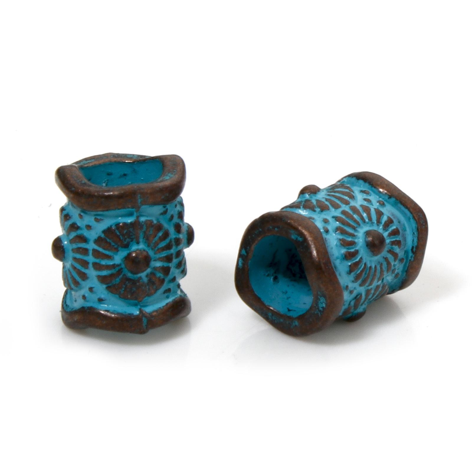 

50pcs Vintage Beads Antique Copper Blue Cylinder Spiral Based Alloy Patina Spacer Beads For DIY Jewelry Making Accessories