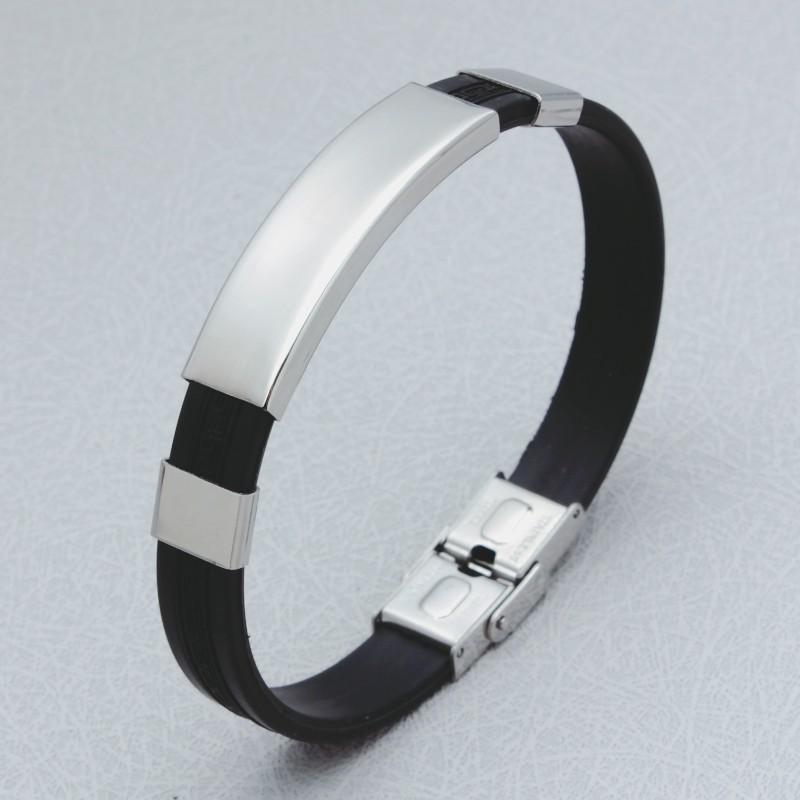 Stainless Steel Metal Silicone Leather Bracelet for Men Gym Sports Accessories