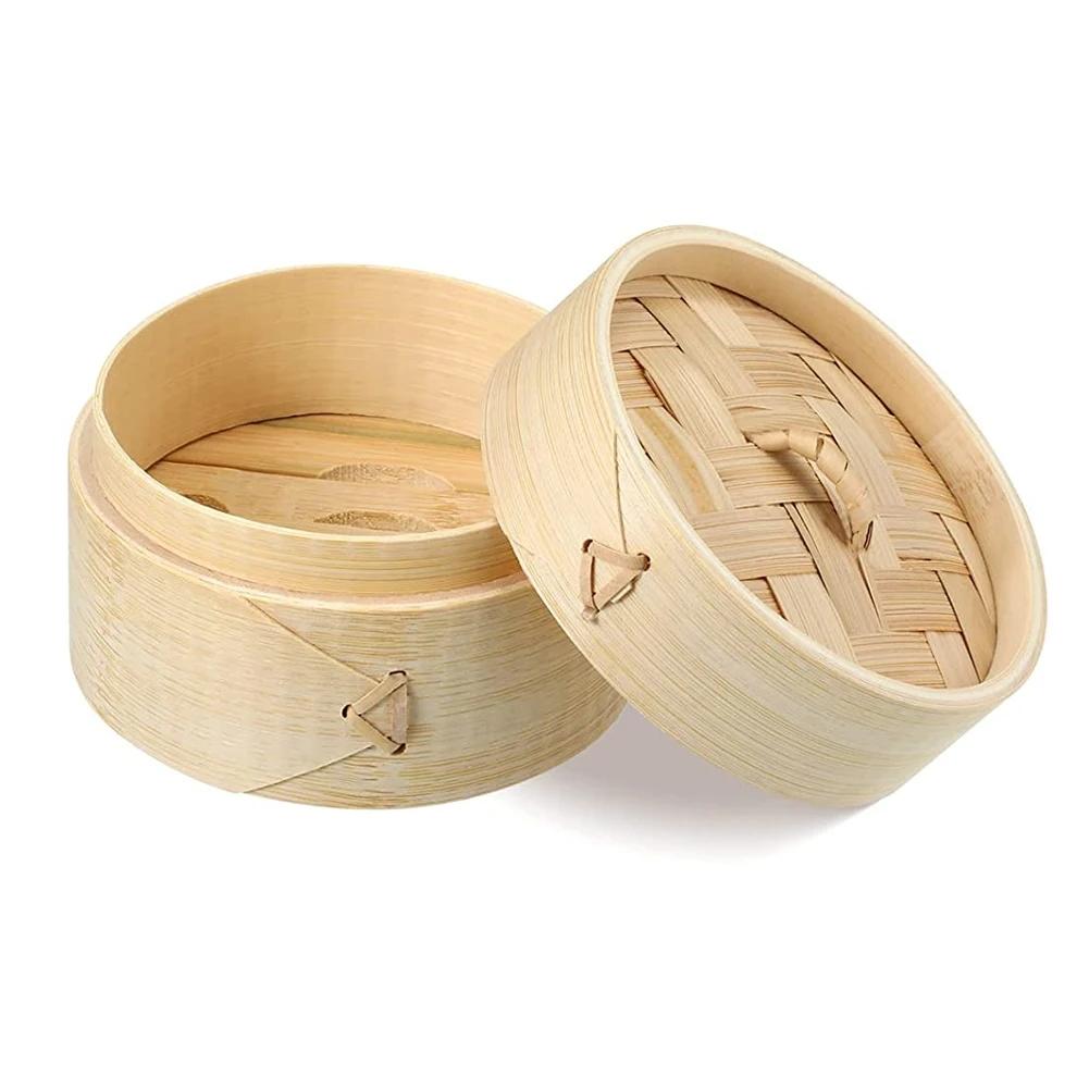10cm Handmade Bamboo Steamer Basket with Lid Storage Cage for Bao Buns Dumpling Chinese Steamer Baskets Kitchen Cooking Tools