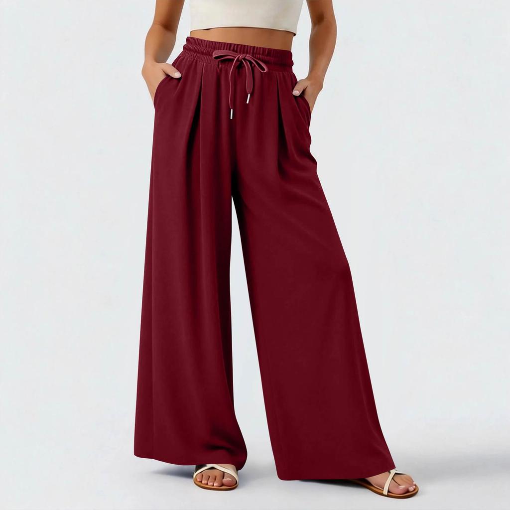 Women's Lightweight Wide-leg Casual  Color Flowing Trousers
