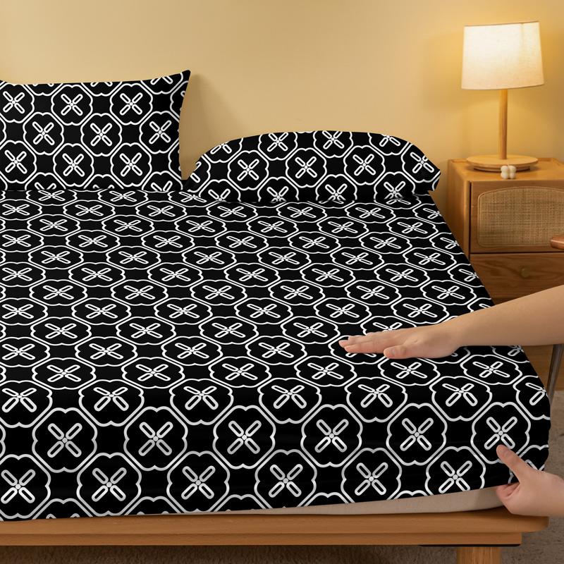 1 Simple Modern Geometry  Printed Matte Fitted Sheet, Bedroom Printed Bed Cover, Bedding (Excluding Pillowcases)
