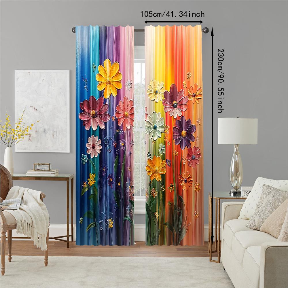 2Pcs Artistic Floral Printed Window Curtains Polyester Material Rod Pocket Design Drapes For Bedroom Living Room Office