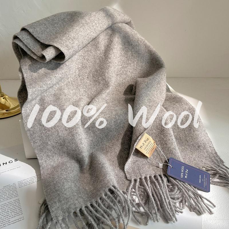 100% Australia Wool Scarf Women Winter Soft Warm Scarves Solid Color Shawl Thickened Luxury Cashmere Pashmina Lady Hijab Gift