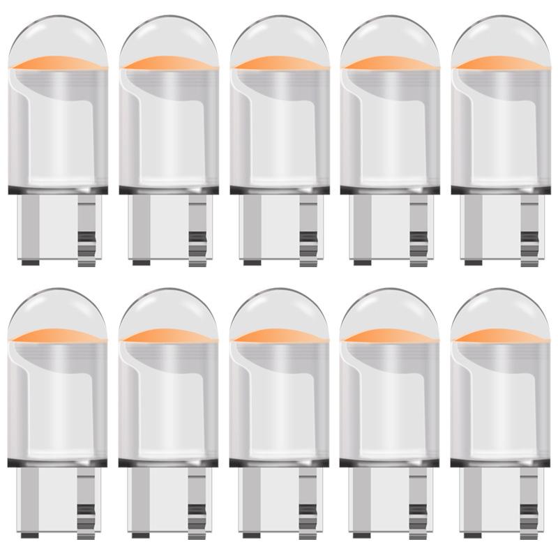 10 PCS T10 W5W LED Signal Light for Car Bulb Glass Housing COB 7000K White 12V Auto Interior Wedge Side Door Dome Reading Lamps