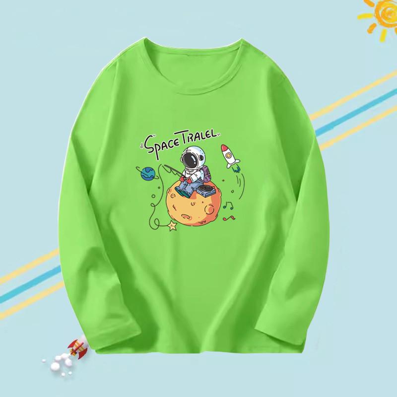 T-shirts à manches longues pour enfants garçons à col rond avec motif astronaute imprimé en 3D, tendance et décontracté pour le printemps et l'automne