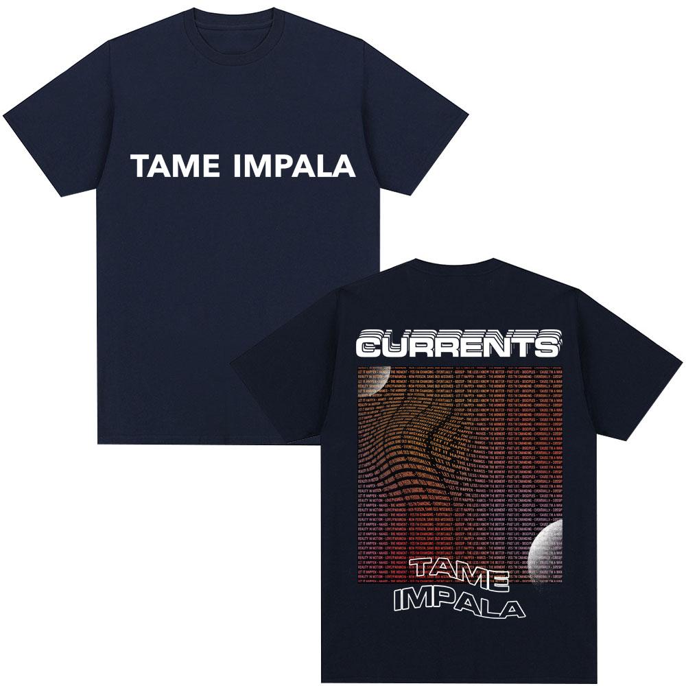 Vintage Tame Impala Currents Grafik T-Shirt Herren Damen Trendy Hip Hop Vintage Kurzarm Lässige Übergroße Baumwoll-T-Shirts Männlich