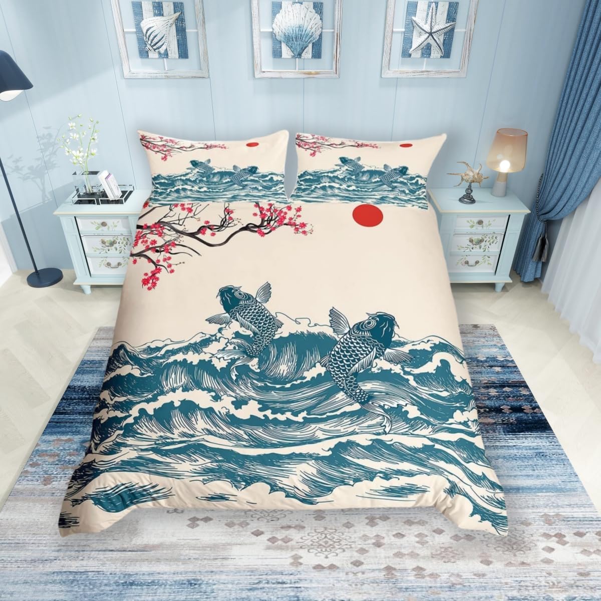 

Sunrise Sunset and Sea Duvet Cover Sets for Teens Lightweight Quilt Covers Sea Coastal Nature Pattern Bedding Set Bedroom Decor US Twin(172x218cm)