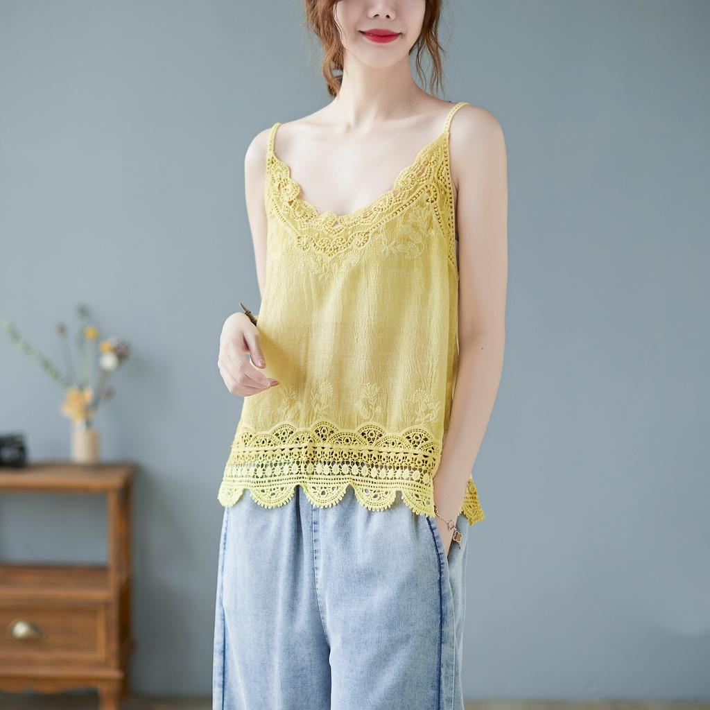 Women's Loose Summer Literary Style Breathable Hollow Air-conditioning Room Vest Bottoming Camisole