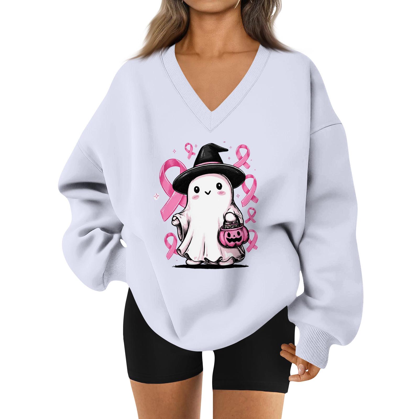

Women s V-neck Dropped Shoulder Halloween Print Sports Sweatshirt Top XXL