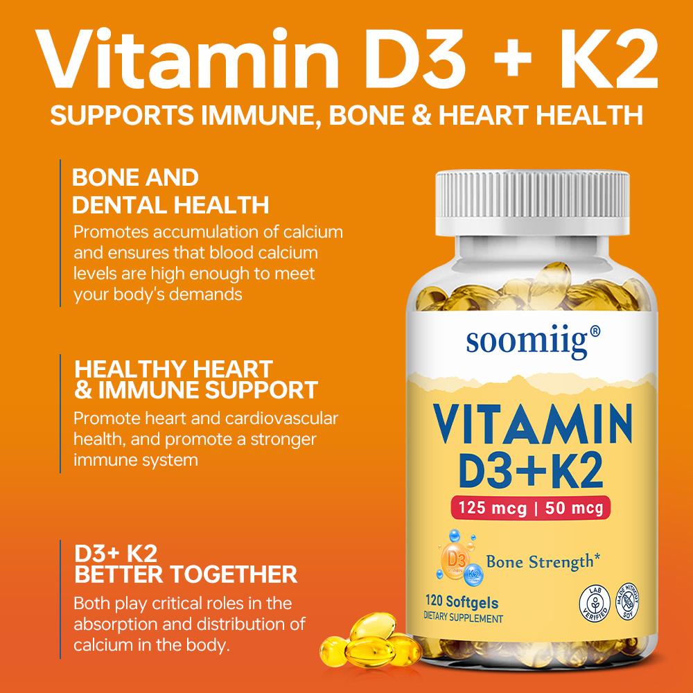 Vitamin D3 + K2 with Calcium & Phosphorus 120 Softgels Dietary Supplement